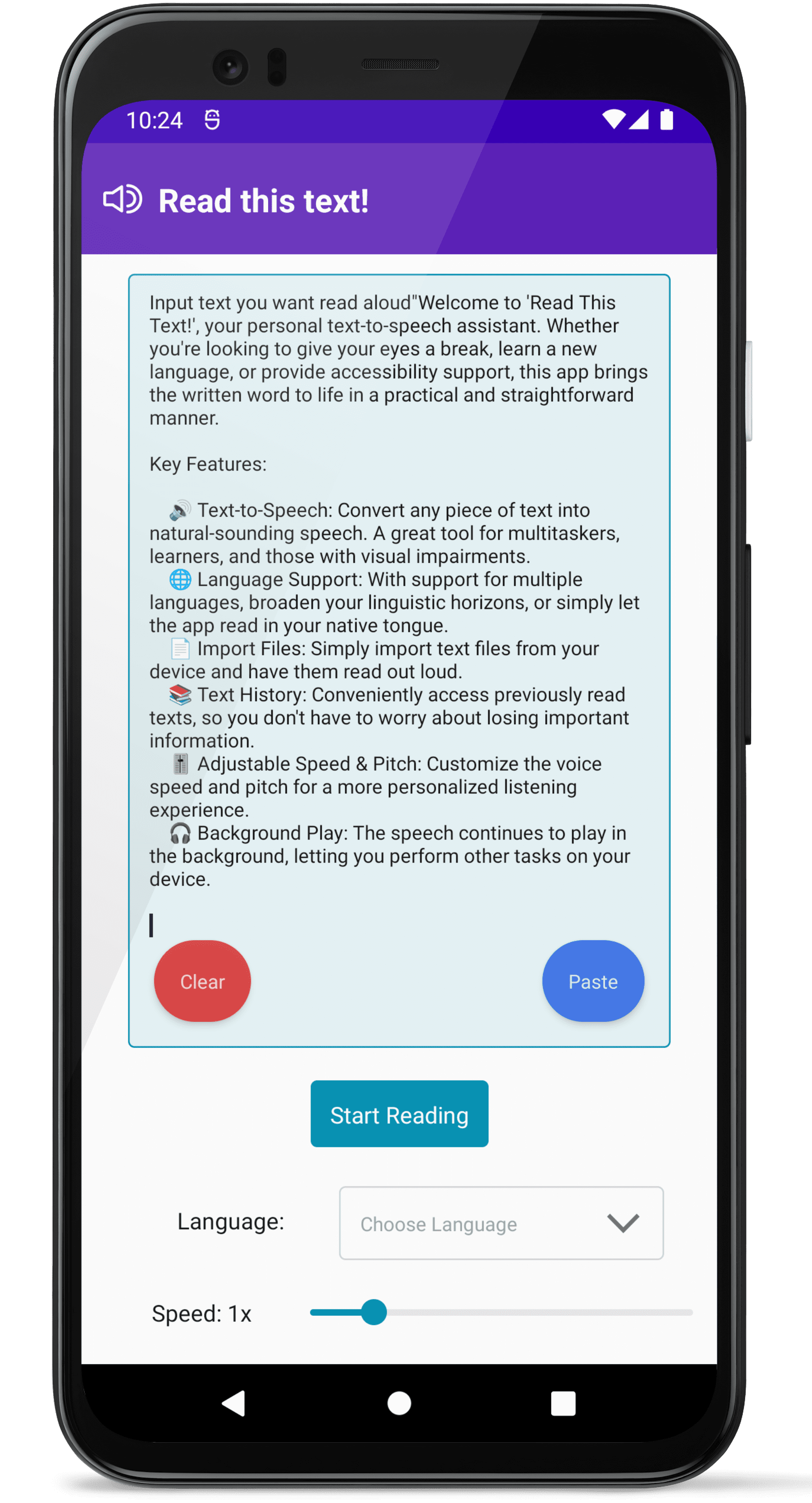 Screenshot of the Read this Text! app